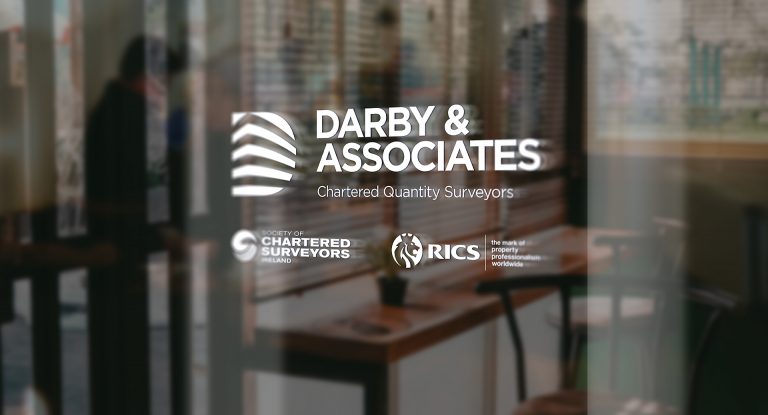 Darby & Associates, Chartered Quantity Surveyors, logo on office glass