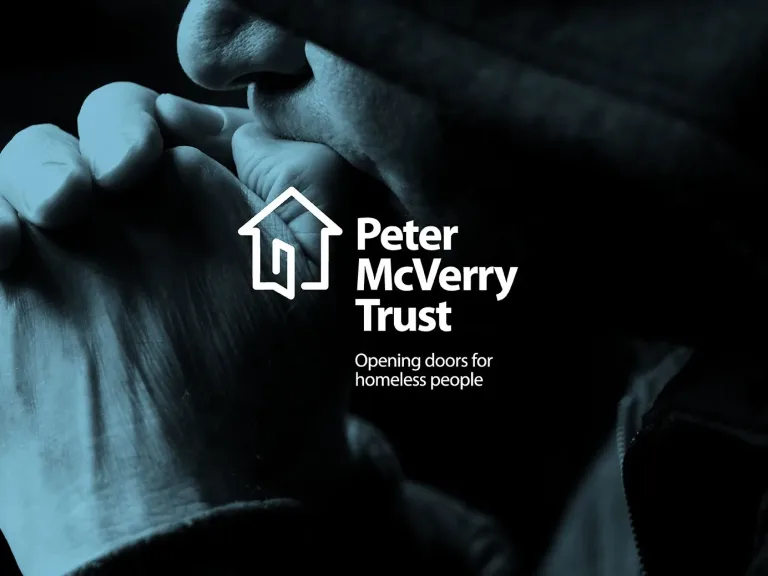 Peter McVerry Trust identity over a campaign photograph