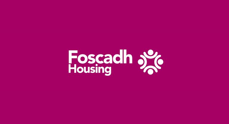 Foscadh Housing logo in white on magenta