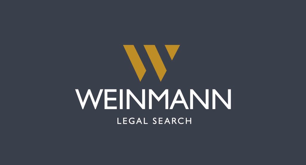 Weinmann Legal Search logo, gold W symbol on charcoal