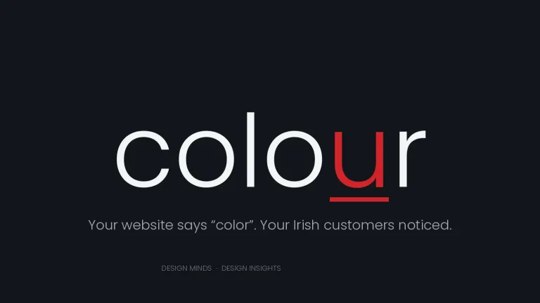 The word colour in white on a dark background with the letter u highlighted in red