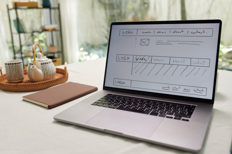 Laptop showing a website wireframe – how much does a website cost in Ireland, Design Minds Dublin