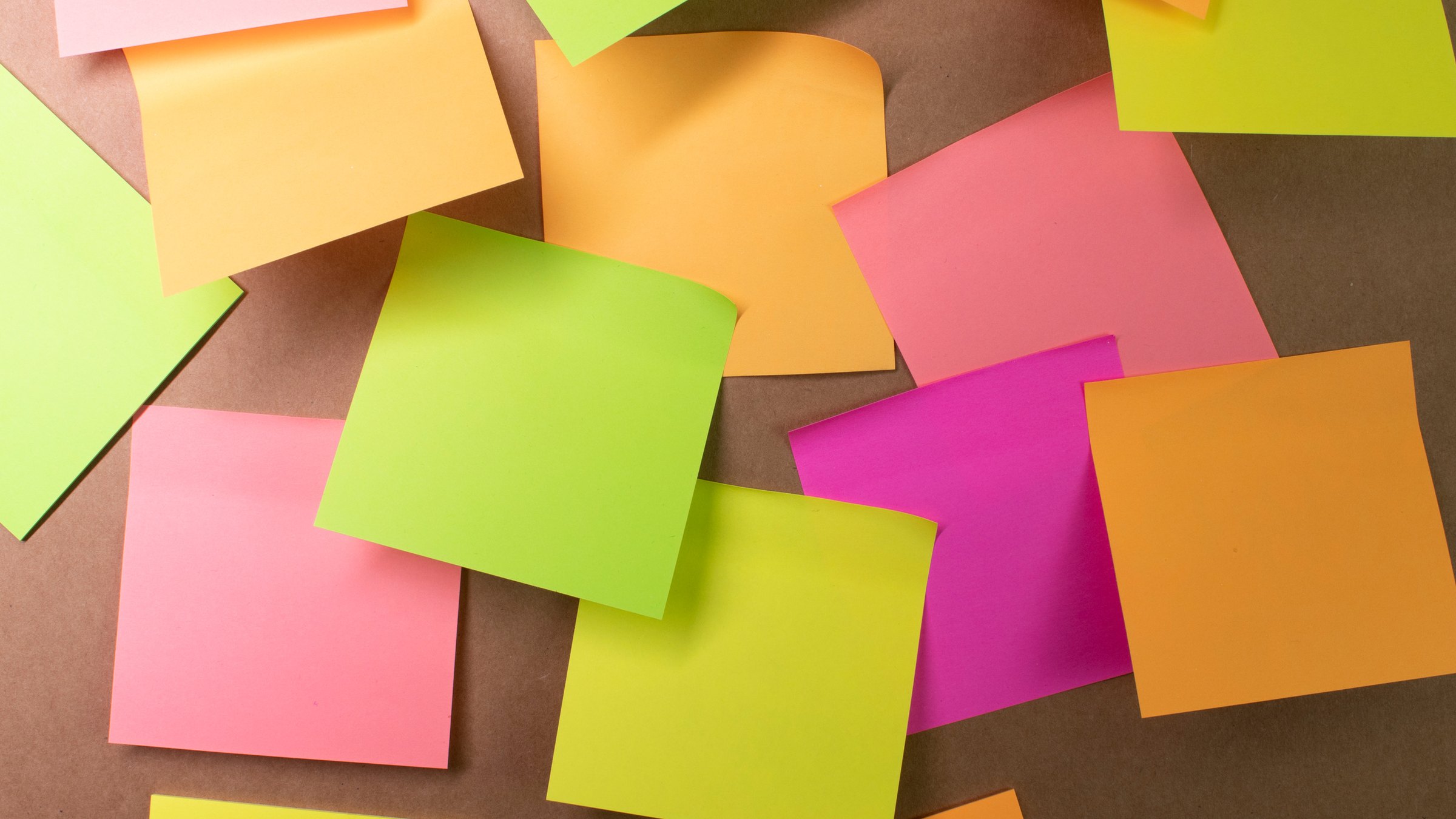 Colourful sticky notes brainstorming ideas for choosing a business name