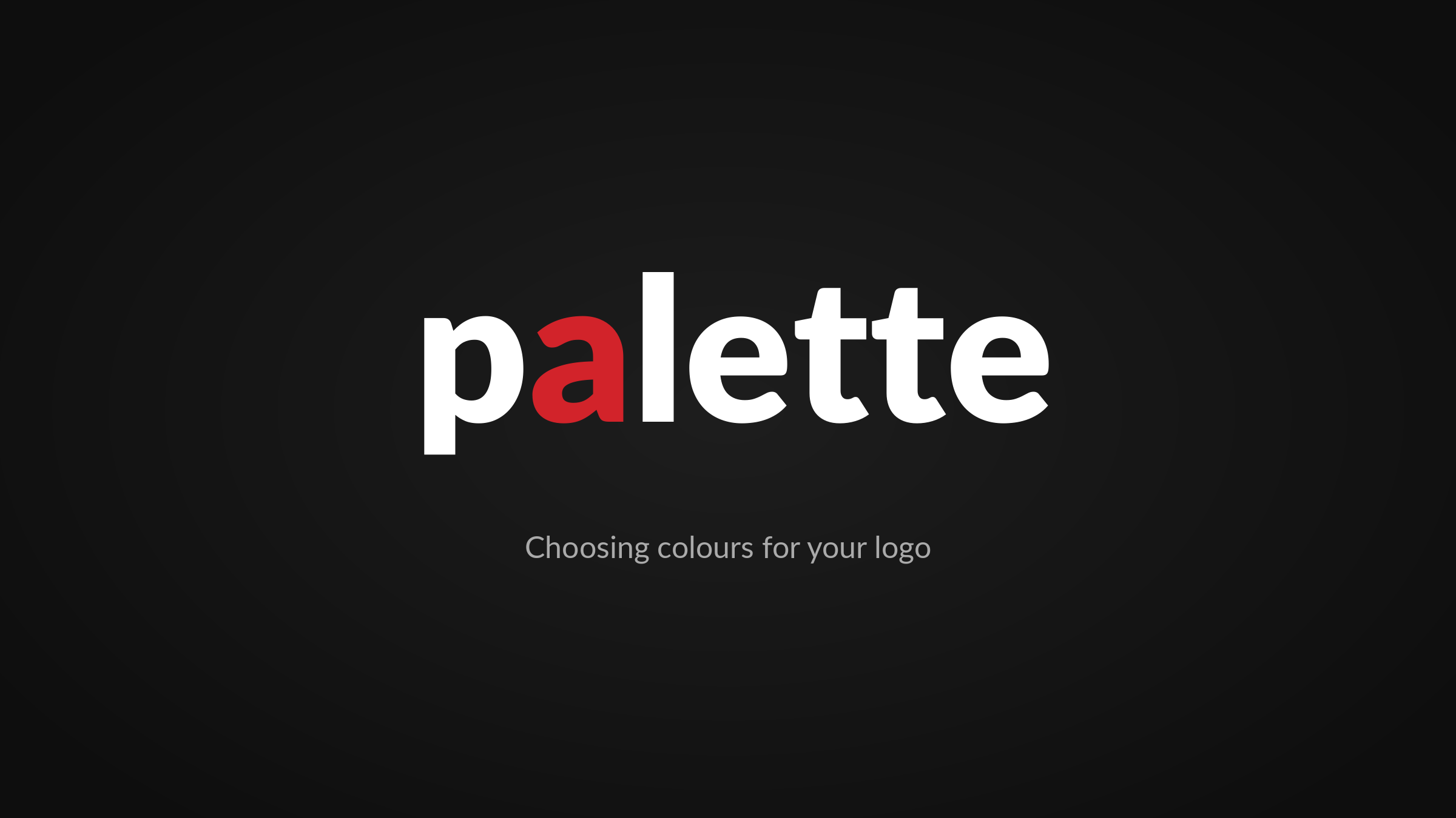 The word palette in white with a red letter a on a dark background – choosing logo colours, Design Minds Dublin