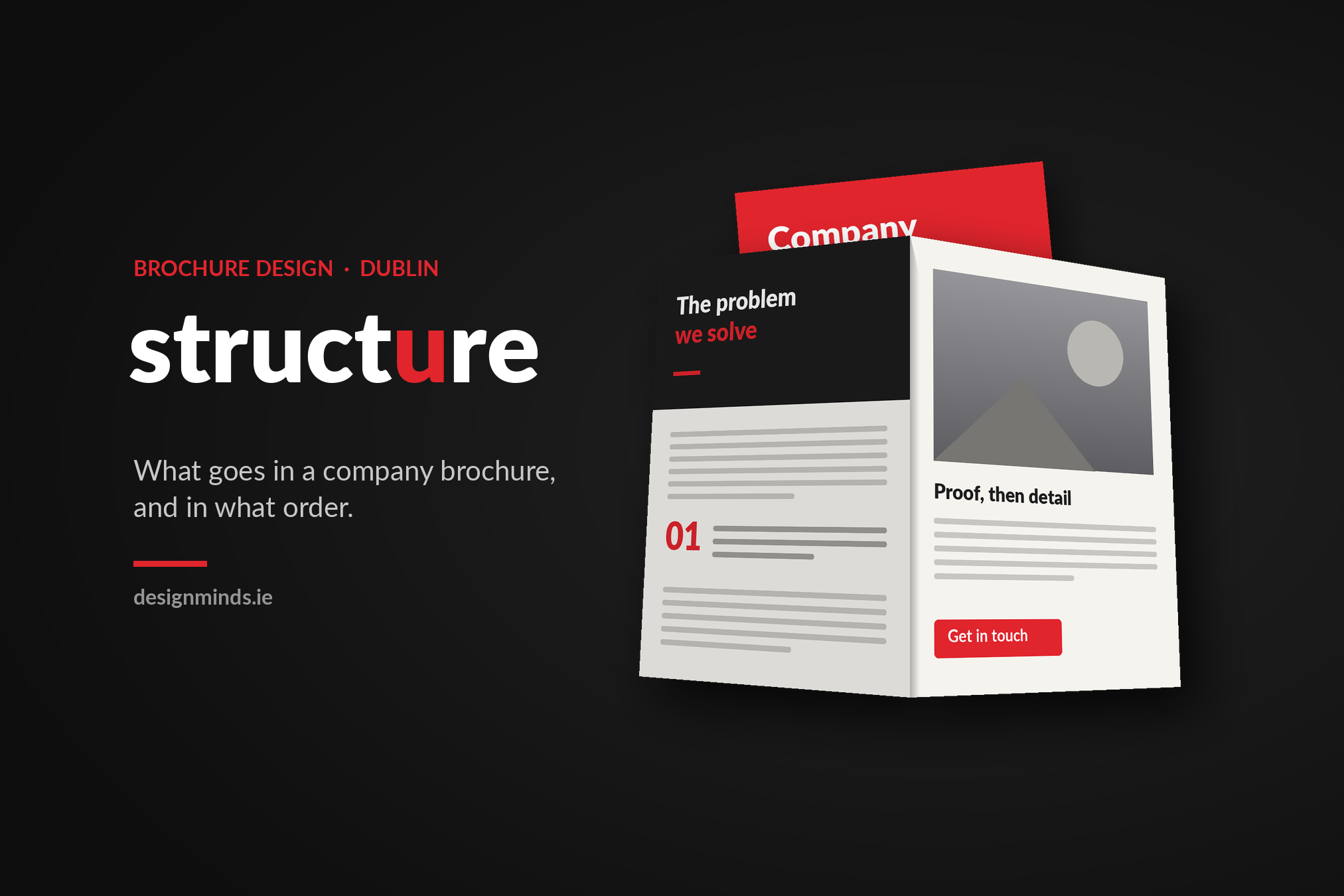 Open company brochure mockup showing page structure – brochure design Ireland by Design Minds