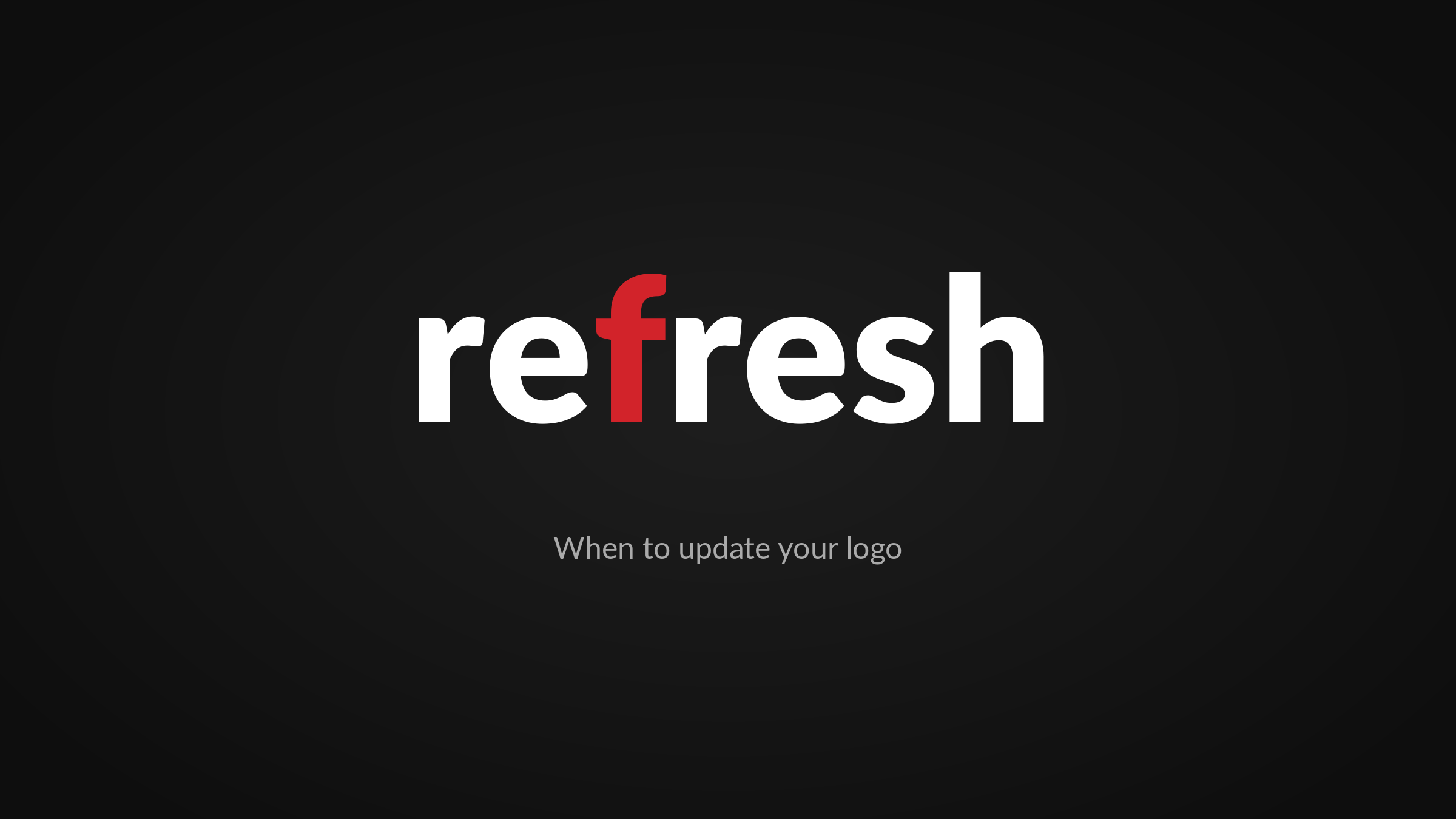 The word refresh in white with a red letter f on a dark background – logo refresh, Design Minds Dublin
