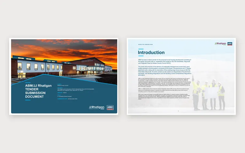 ABM and JJ Rhatigan A3 tender submission document, cover and introduction