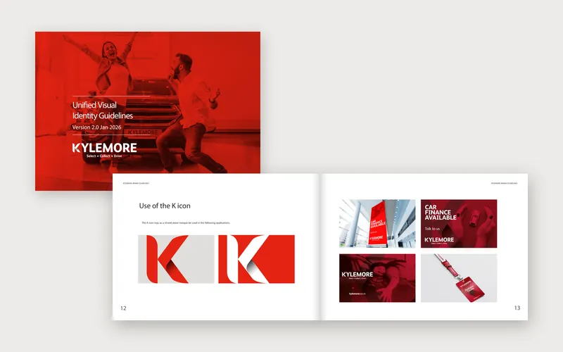 Kylemore brand guidelines, cover and the Use of the K icon spread
