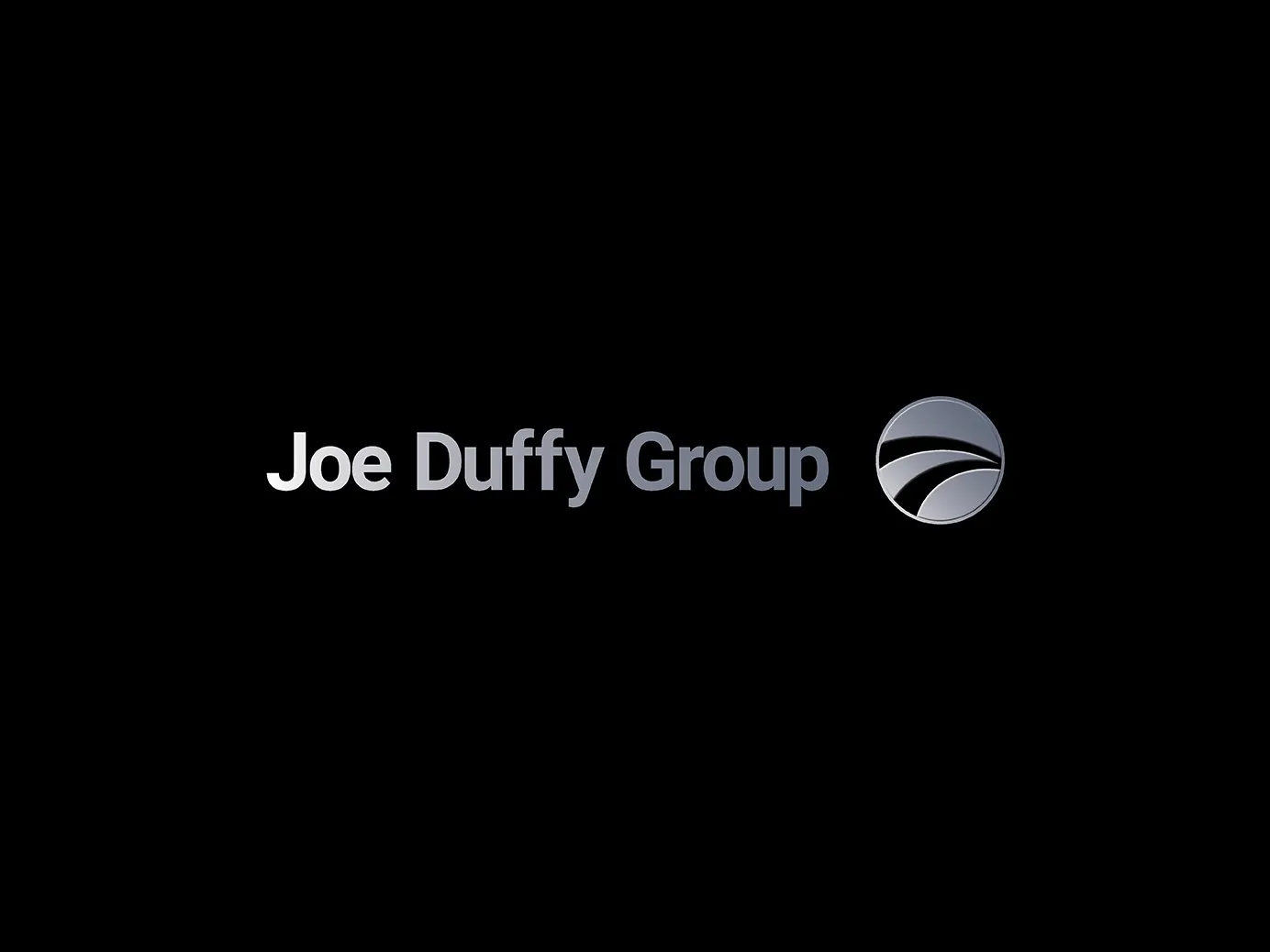 Joe Duffy Group wordmark and swoosh device on black