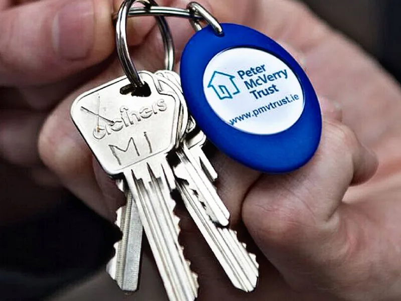 Peter McVerry Trust keyring on a set of house keys